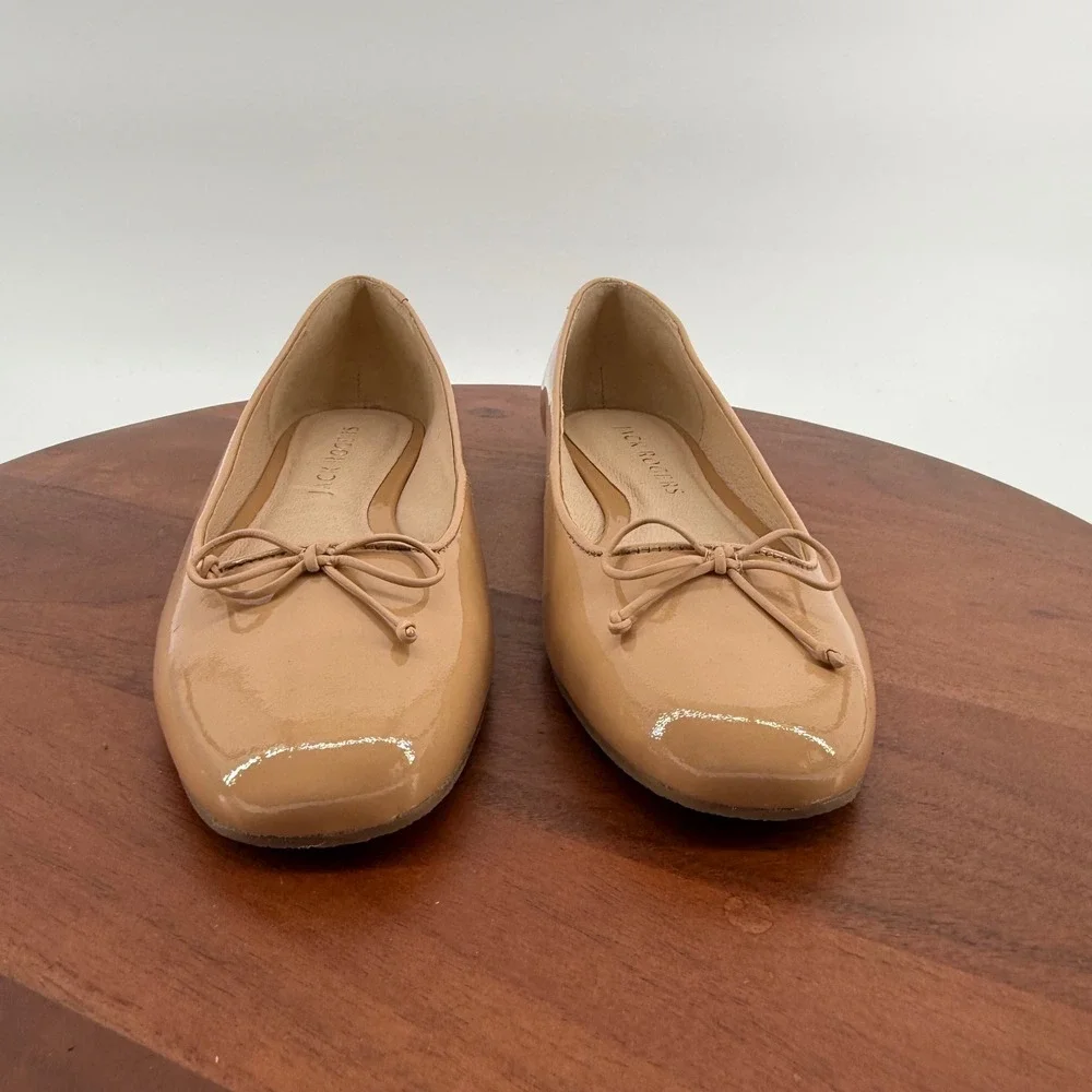 Jack Rogers Womens 9M Nude Patent Leather Square Toe Ballet Flats Bow Accent